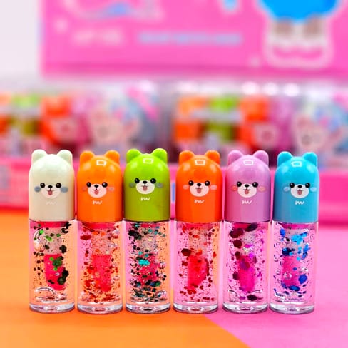 6 Pcs Cute Bear Changing Lip Gloss Set