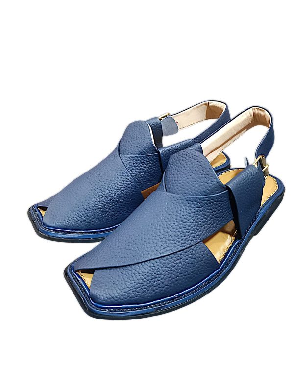 Blue Textured Leather Zalmi Peshawari Keri / Pure Leather Peshawari Chappal For Men (without Box)