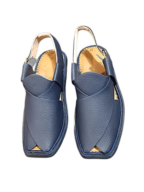 Blue Textured Leather Zalmi Peshawari Keri / Pure Leather Peshawari Chappal For Men (without Box)