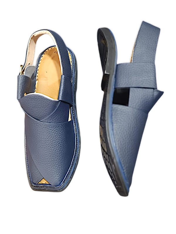 Blue Textured Leather Zalmi Peshawari Keri / Pure Leather Peshawari Chappal For Men (without Box)