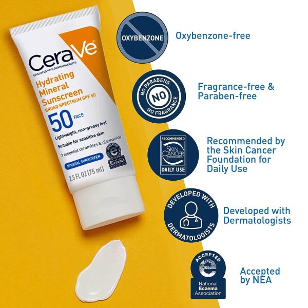 Cerave Hydrating Mineral Sunscreen Spf 50 | 100 Ml – Cerave Hydrating Sunblock | Broad Spectrum Spf 50