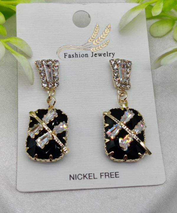 Imported Elegant Black Crystal Earrings With Sparkling Rhinestone Accents – Nickel-free| Girls Earrings | Women Earrings