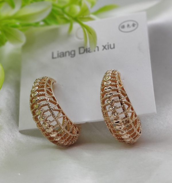 Imported Elegant Hollow Heart Design Gold-plated Hoop Earrings