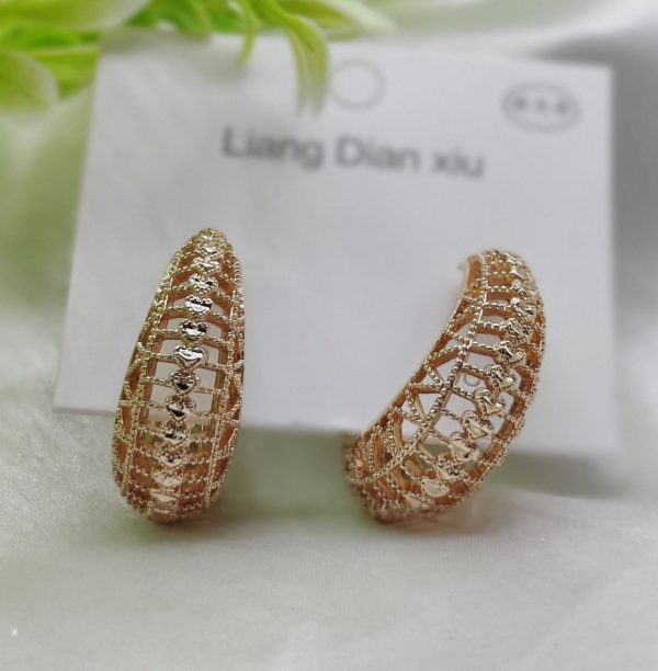 Imported Elegant Hollow Heart Design Gold-plated Hoop Earrings