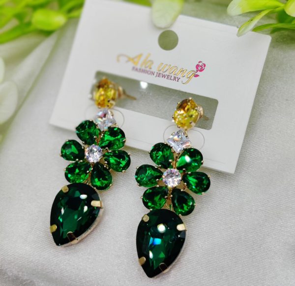 Emerald Radiance Floral Drop Earrings