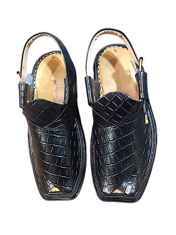 Peshawari Bitter Gourd Style Kherri Black Pure Leather Peshawari Chappal For Men (without Box)