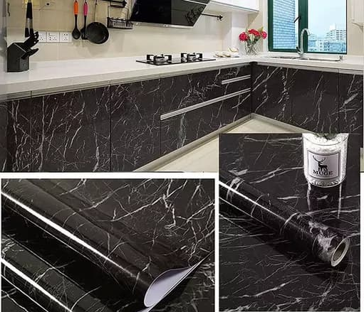 Self-Adhesive Kitchen Marble Sheet- Waterproof Heat Resistant Sheet for Living Room, Bathroom, Kitchen Countertops, Wall – Anti Oil And Heat Resistant Wallpaper Black Sheet ( 60 x 200 Cm )