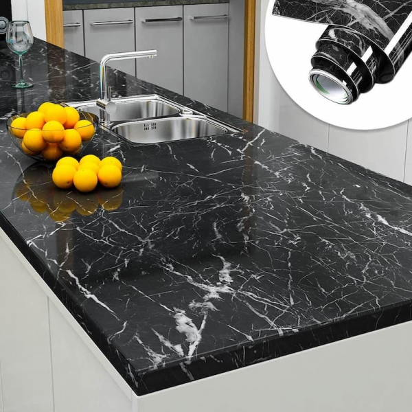 Self-Adhesive Kitchen Marble Sheet- Waterproof Heat Resistant Sheet for Living Room, Bathroom, Kitchen Countertops, Wall – Anti Oil And Heat Resistant Wallpaper Black Sheet ( 60 x 200 Cm )